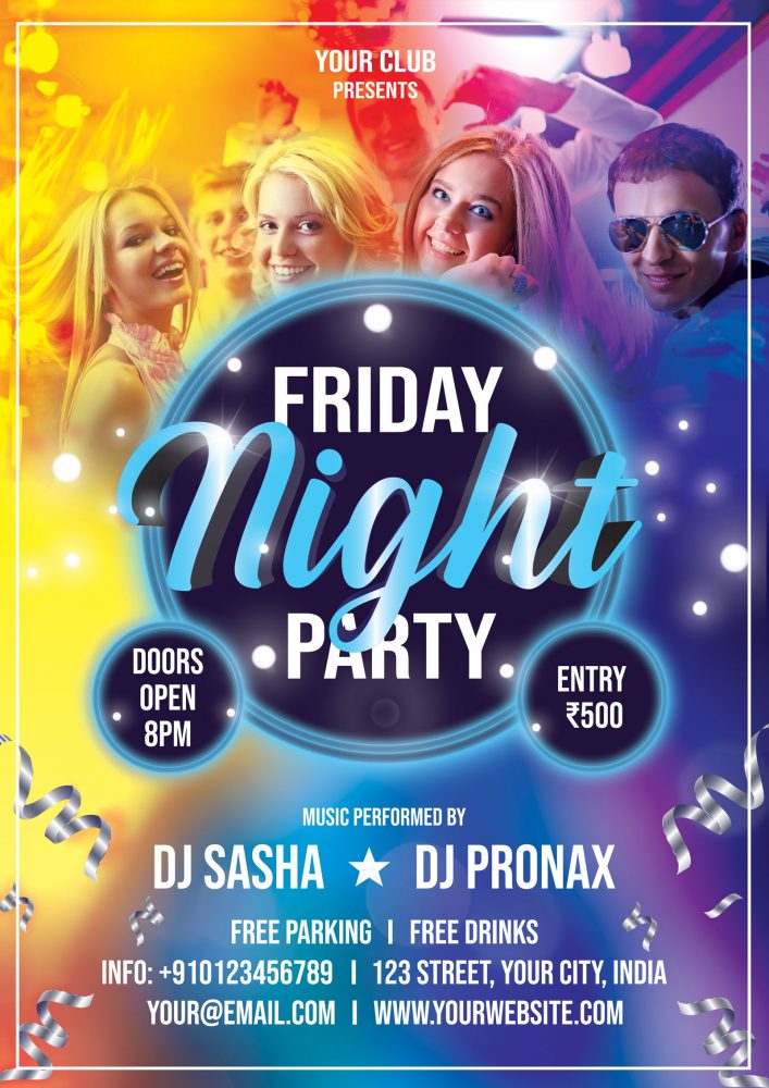Friday Night party, friday party, night party, DJ, enjoyment, party, friday party flyer, friday night party flyer, night party flyer