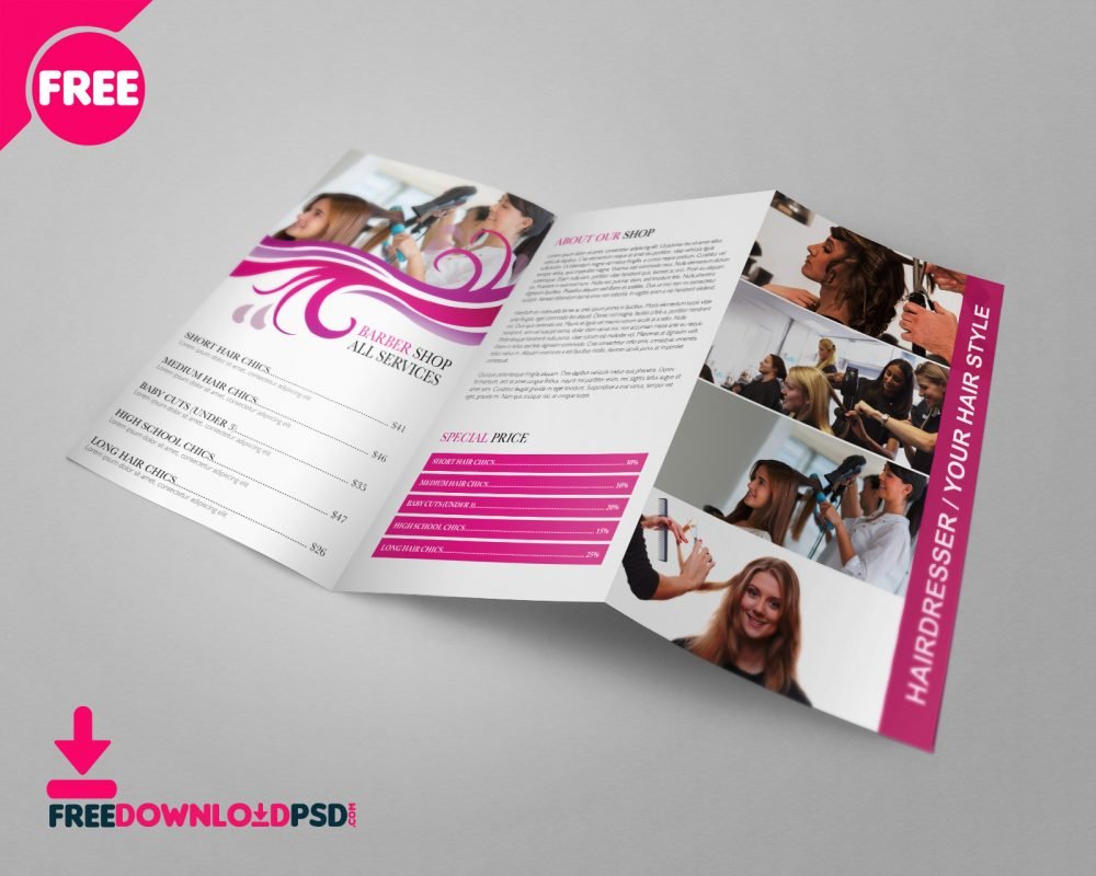 Free Barber Shop Tri-Fold PSD Brochure Template Download | 0