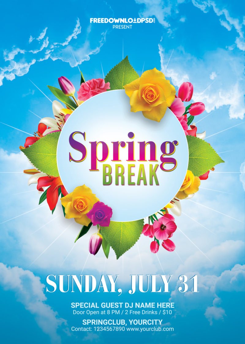 Spring break flyer free template FreedownloadPSD com