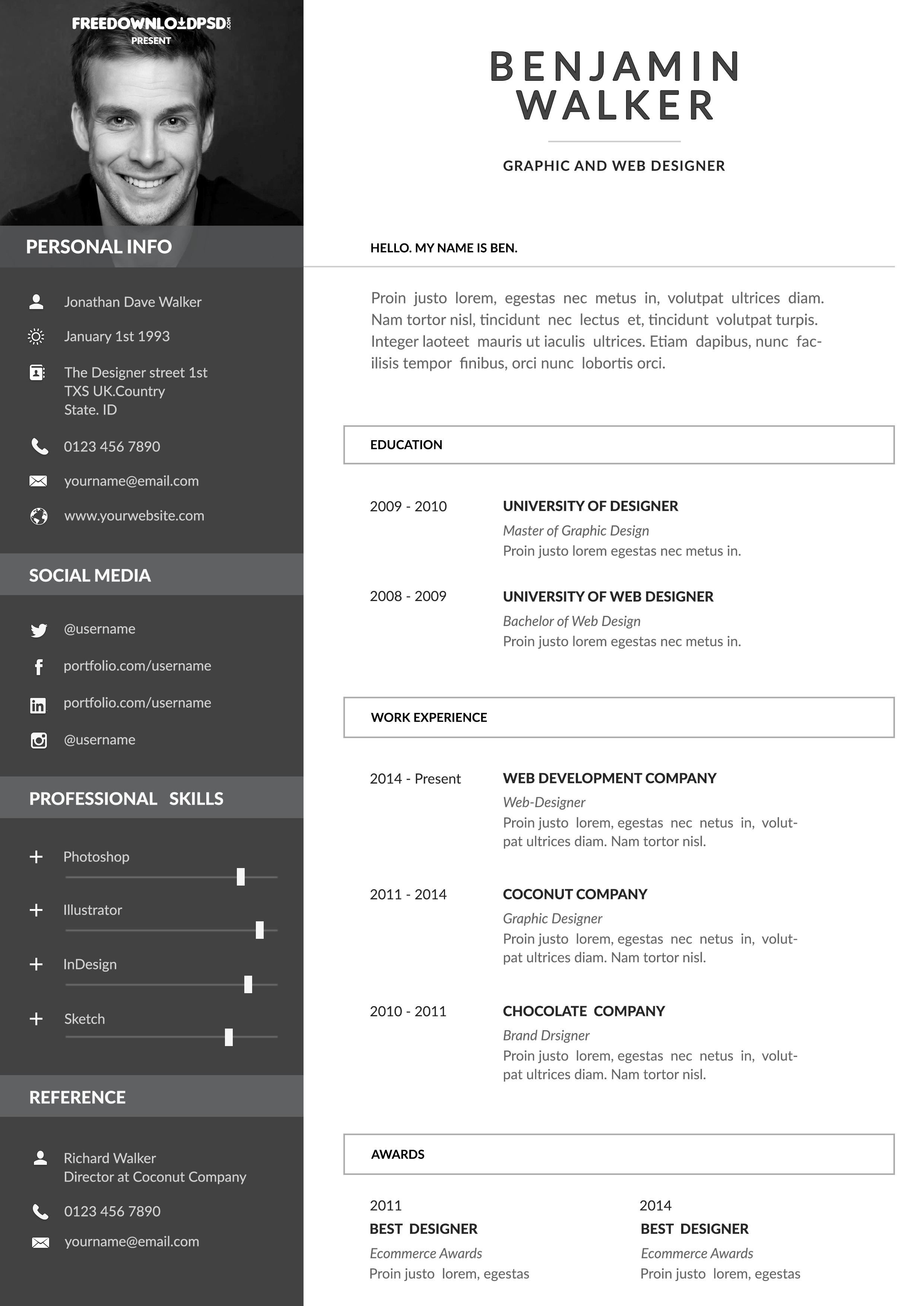 clean resume template free psd