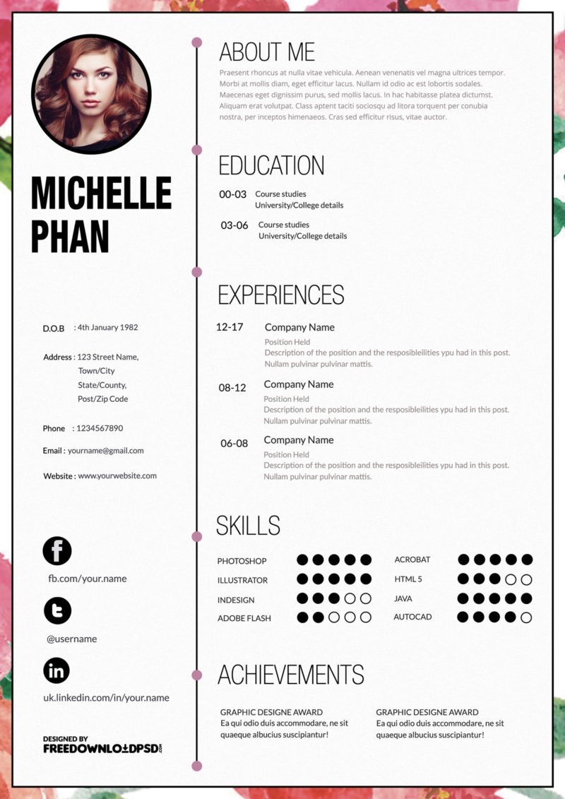 Designs CV Template Free PSD