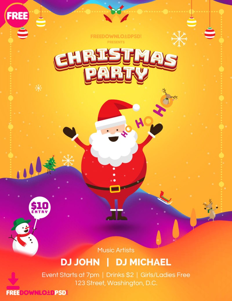  Free Christmas Party Poster Template FreedownloadPSD