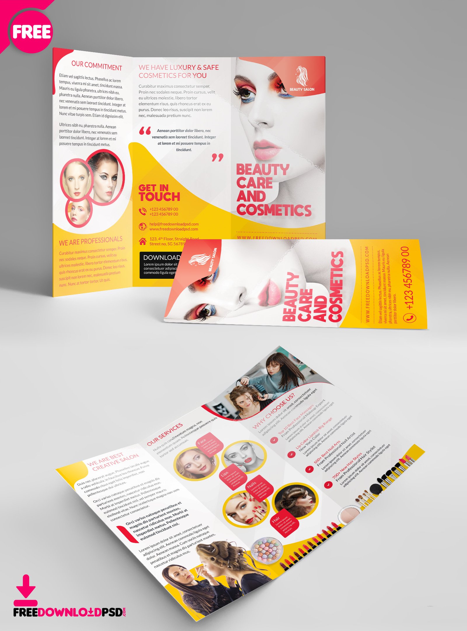 Download Beauty Salon TriFold Brochure Template | FreedownloadPSD.com