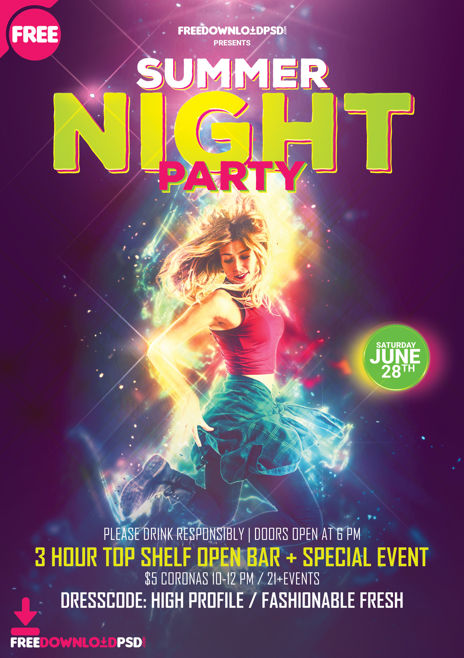 Summer Night Party Flyer  template  PSD FreedownloadPSD com