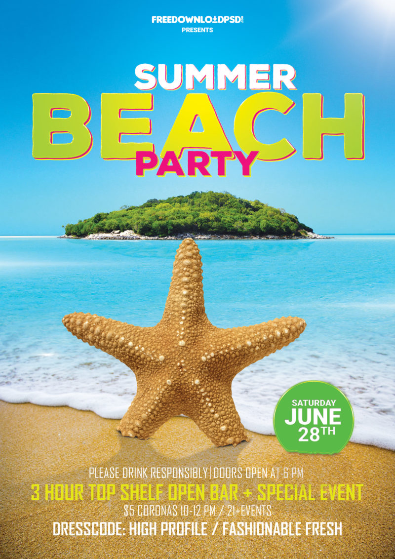 Beach Summer Party Flyer PSD Template