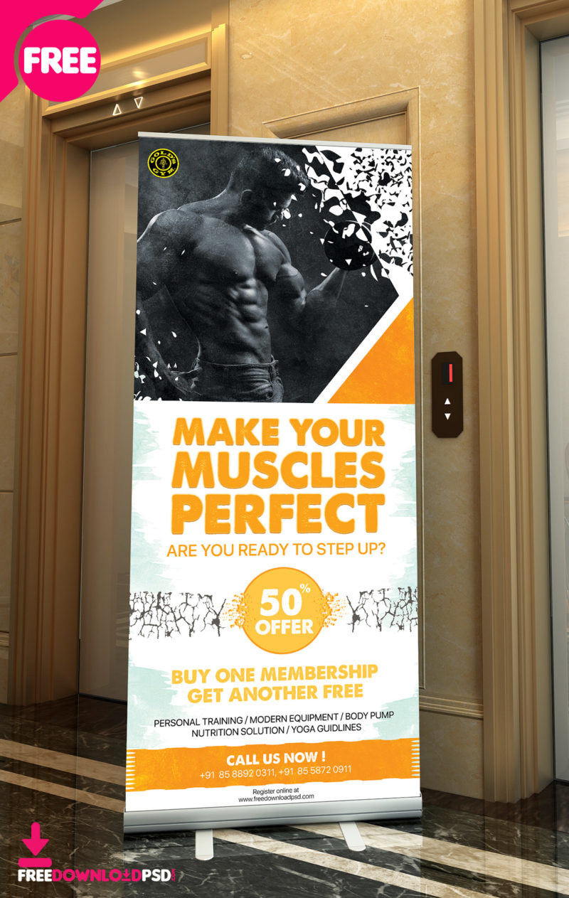 Premium PSD  Muscle toning fitness workout  channel thumbnail and  web banner template