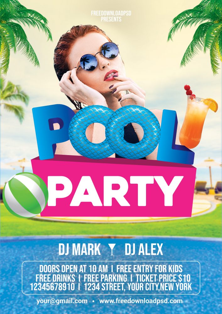 pool party, summer pool party, pool party flyer, pool, party, DJ, Flyer, drinks, model
