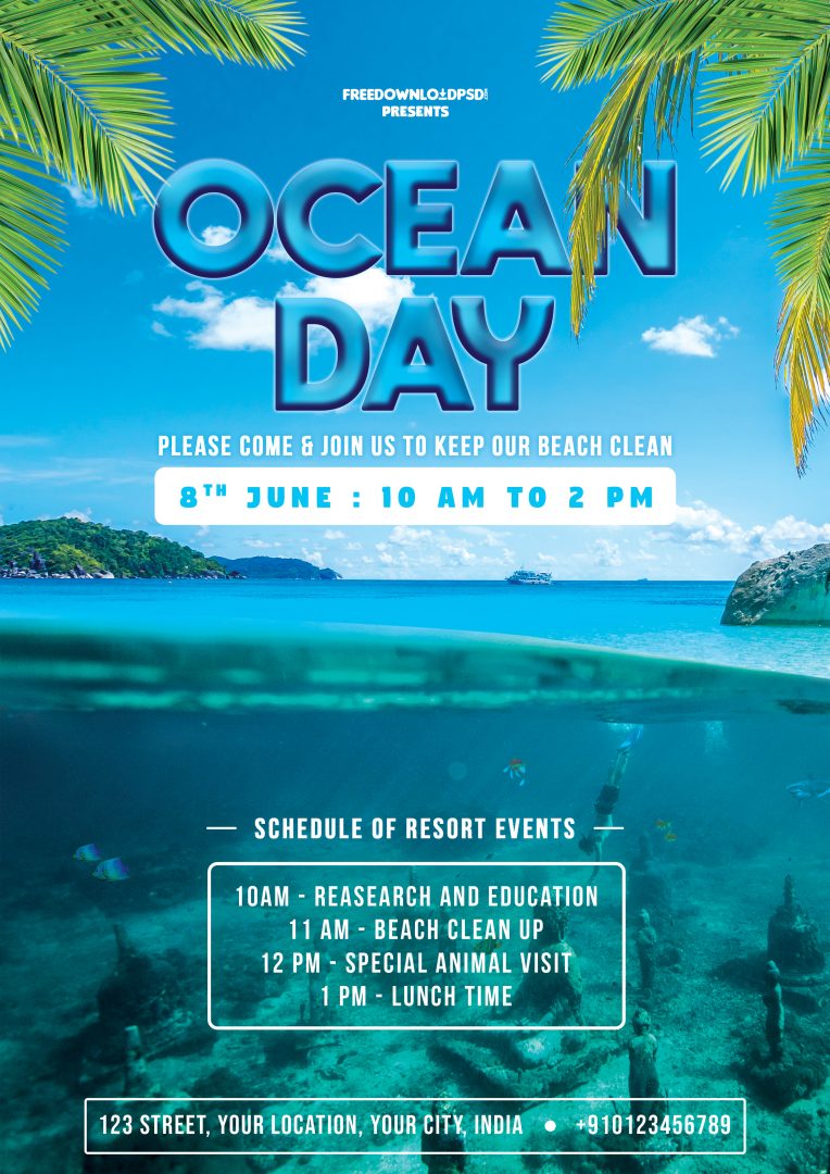 Ocean Day Flyer + Social Media Post | FreedownloadPSD.com