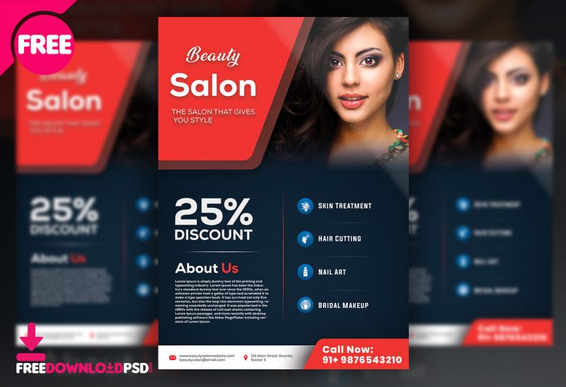 salon, salon flyer, salon flyer psd, flyer psd, free psd, discount flyer,salon discount, makeup, makeup discount, bridal makeup, bridal makeup flyer, hair treatment, skin care, skin care flyer, freedownloadpsd, freebies