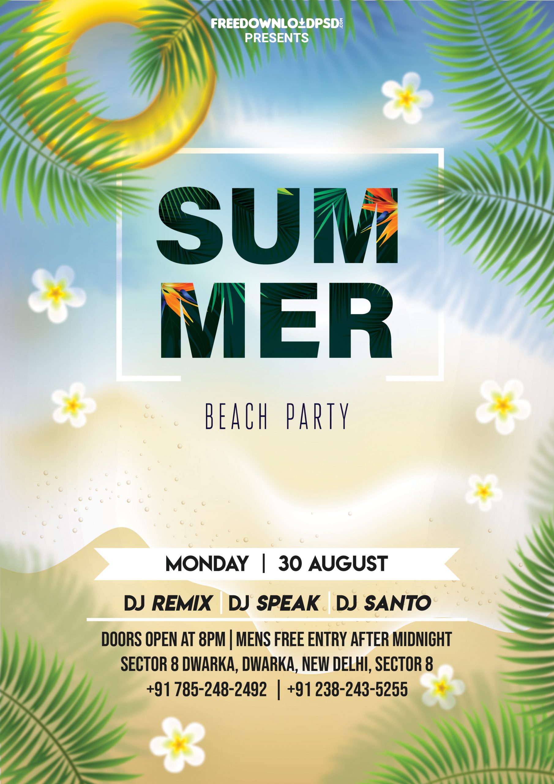 Summer beach party flyer Free PSD template